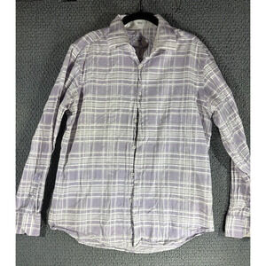 Bugatchi Purple White Cotton Plaid Dress Casual Shirt Shaped Fit Men's Large